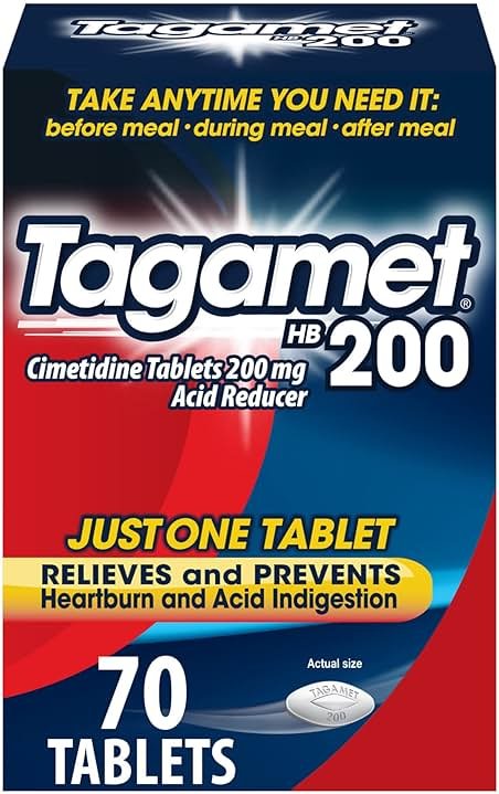 Tagamet HB 200 mg Cimetidine Acid Reducer and Heartburn Relief, Relieves and Prevents Indigestion, 70 Count - Product Image