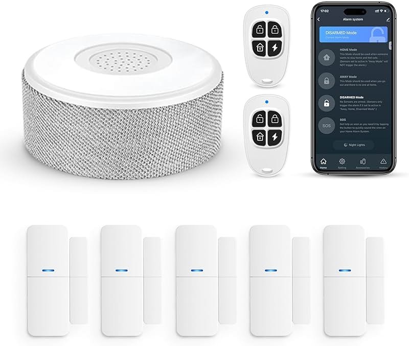 WiFi Door Alarm System, Wireless DIY Smart Home Security System, with Phone APP Alert, 8 Pieces-Kit (Alarm Siren, Door Window Sensor, Remote), Work with Alexa, for House, Apartment, by tolviviov - Product Image