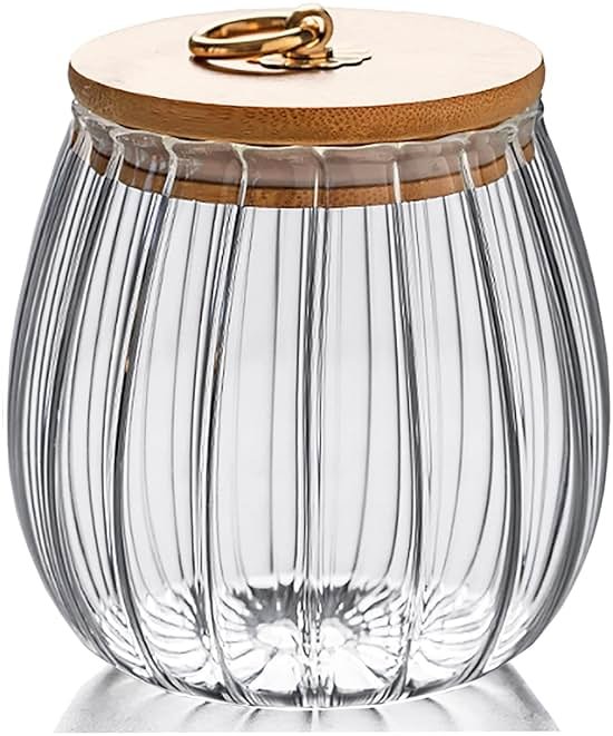 FANTESTICRYAN Glass Coffee Nuts Canister Airtight Storage Jar Petal Decorative Container with Bamboo Lid Metal Handle Easy to Grasp 700ml, 23 FL OZ - Product Image