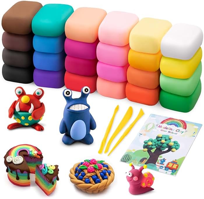 Air Dry Modeling Clay Kit - 24 Colors with 3 Sculpting Tools - Magic Foam Clay for Kids & Adults - DIY Molding Gift for Boys & Girls - Product Image
