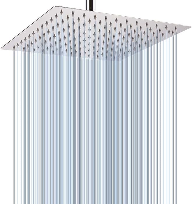 Voolan Rain Shower Head - High Flow Large Rainfall Shower Heads Made of Stainless Steel - Waterfall Bathroom Square Showerhead - Ceiling or Wall Mount (12" Chrome) - Product Image