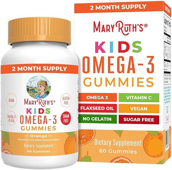 MARYRUTH'S Vegan Omega 3 Gummies for Kids 4 2 Month Supply | Sugar Free | Omega 3 Supplement with Vitamin C | Flaxseed Oil | Immune Support | Essential Nutrient ALA | No Fish Taste | 60 Count - Product Image