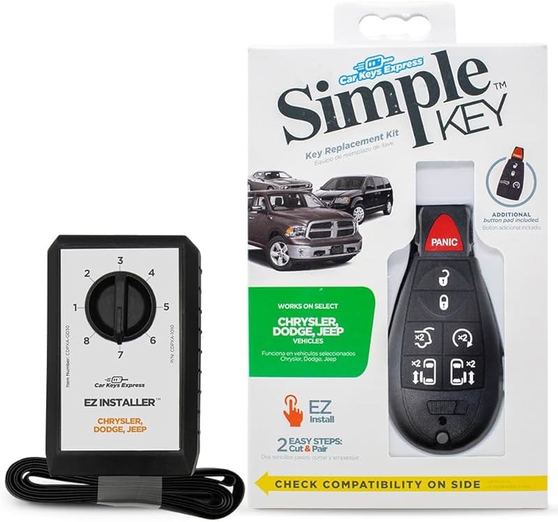 Simple Key Programmer & Key Fob for Select Chrysler, Dodge, Jeep, Ram, Volkswagen Vehicles (Interchangeable 5 & 7 Button keypads) - Product Image