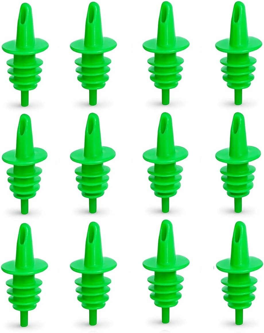 EHOMEA2Z Snow Cone Syrup Pour Spouts 12 Pack – Plastic Bottle Speed Pourers for Shaved Ice, Liquor, Juice & More (12, Green) - Product Image