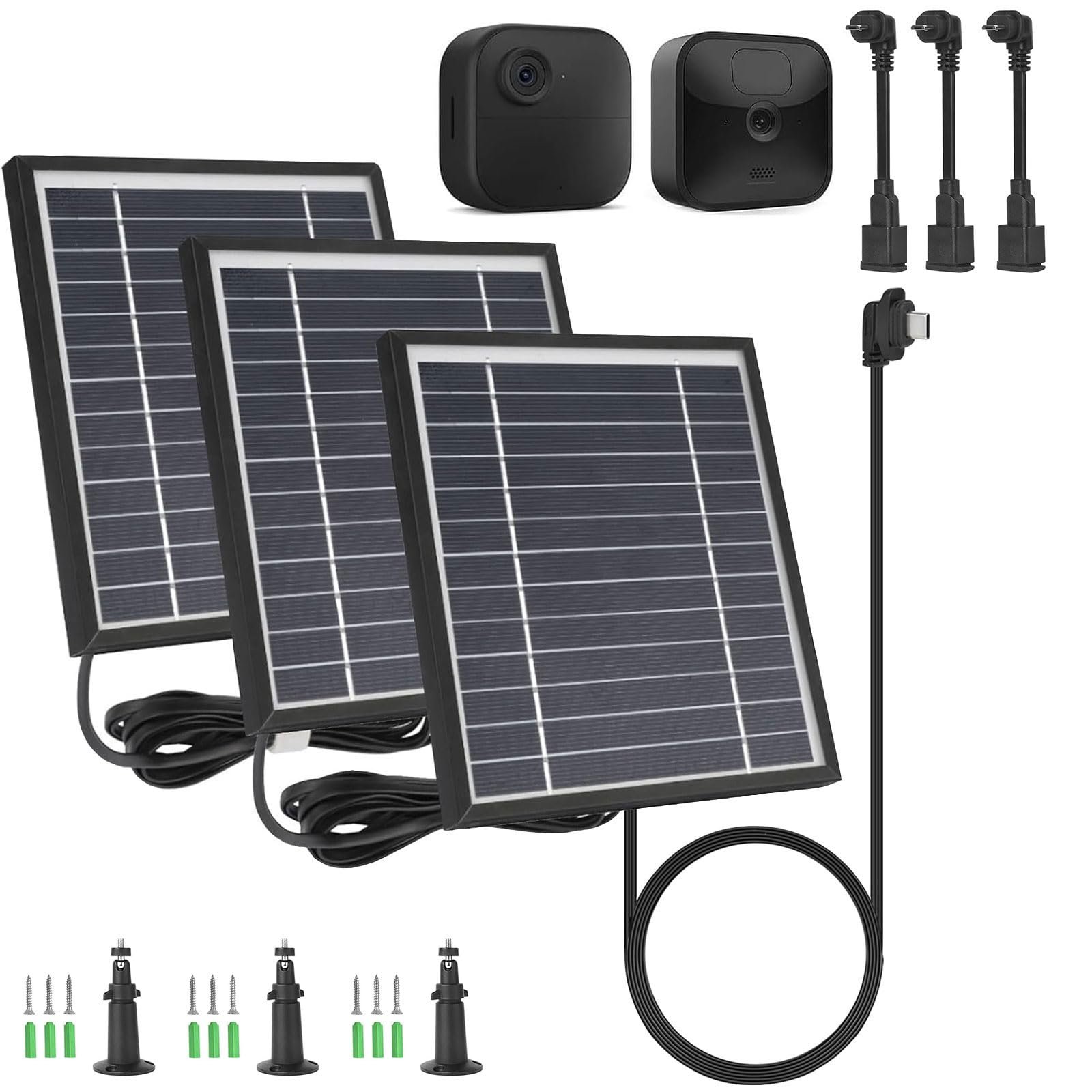 iTODOS 3 Pack Solar Panel Compatible with Blink Outdoor 4 (4th Gen)/ (3rd Gen) XT3 and Blink XT/XT2 Camera,11.8Ft Outdoor Power Cable and Adjustable Mount - Product Image