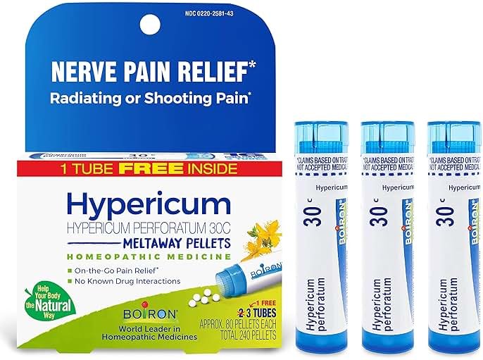 Boiron Hypericum Perforatum 30C Homeopathic Medicine for Relief from Nerve Pain, Toothaches, Pain in Legs or Back, and Shooting Pains - 3 Count (240 Pellets) - Product Image