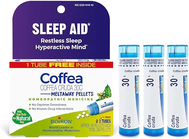 Boiron Coffea Cruda 30C Homeopathic Sleep Aid for Restless Sleep, Mental Hyperactivity, Racing Thoughts, and Difficulty Sleeping - 3 Count (240 Pellets) - Product Image