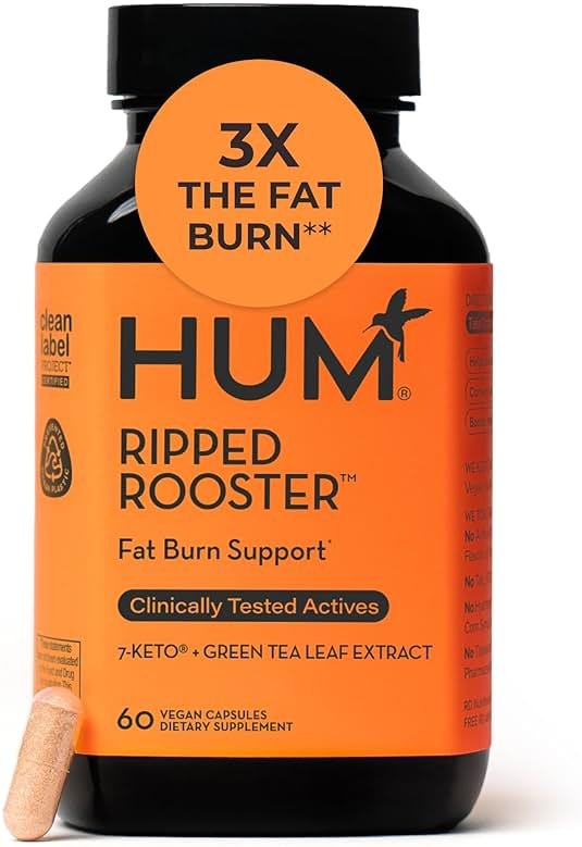 HUM Ripped Rooster Natural Green Tea Extract Capsules with Chromium, 7 Keto DHEA, Gluten Free Vegan Green Tea Supplement to Support Cravings, Healthy Diet & Management, 60 Count - Product Image