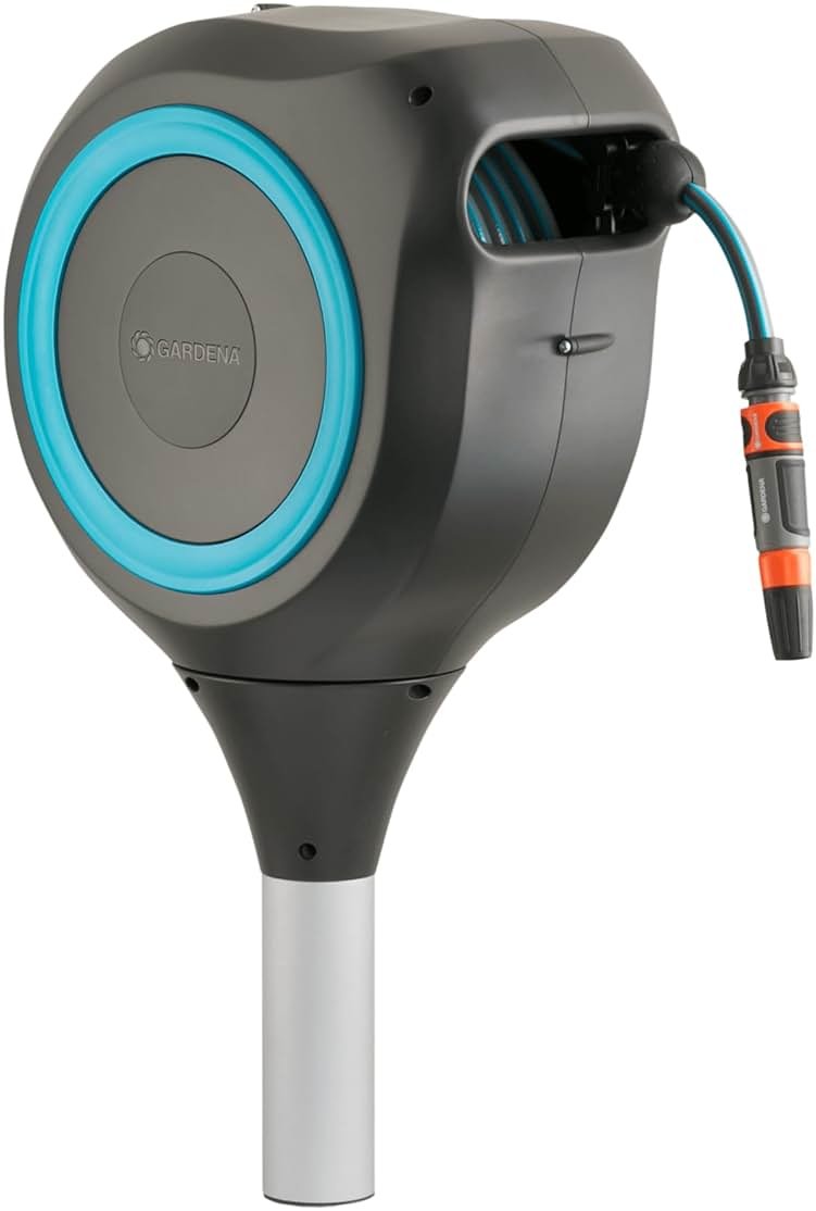 GARDENA Automatic Retractable Garden Hose Reel - 66 Feet - 360 Degree Swivel Outdoor Hose Reel with Metal Spike Base - Auto Retract - UV Resistant Housing - Easy Install No Tools Required - 18614 - Product Image