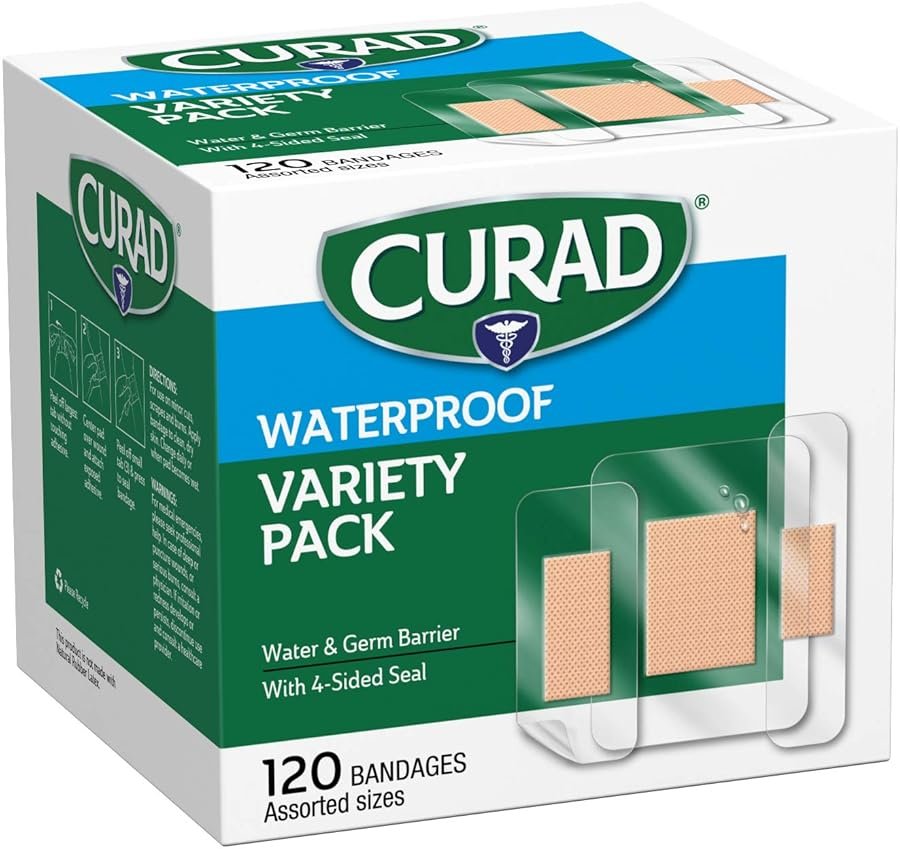 Curad Waterproof Bandage Variety Pack, 3 Styles Included; Assorted Size, 120 Bandages - Product Image