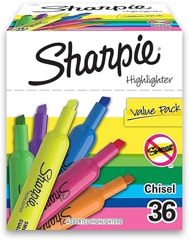 Sharpie Tank Highlighters, Fluorescent And Pastel Highlighters, Chisel Tip, Highlighter Markers Set, Assorted Colors, Value Pack, 36 Count - School, Office, Teacher Supplies - Product Image
