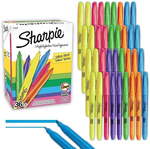 Sharpie Pocket Highlighters Narrow Chisel Tip Highlighter Marker Set Pack Of 36 In 6 Assorted Fluorescent And Pastel Highlighters Ideal For Office Teacher And School Supplies - Product Image