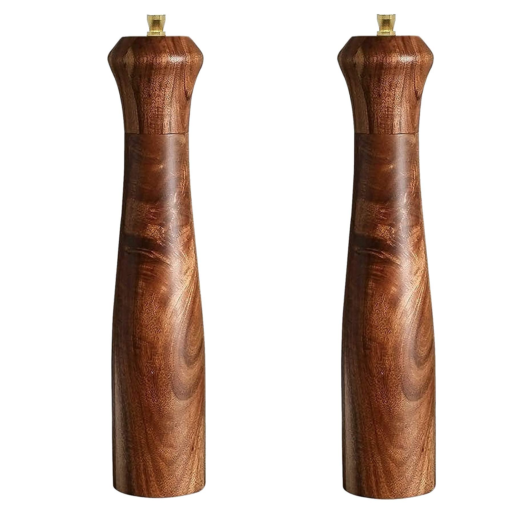 Wooden Salt and Pepper Grinder Set,Manual Salt and Pepper Mill,Acacia wood Salt Grinder Refillable,Pepper Mill with Adjustable Coarseness,Salt and Pepper Shakers Tableware Gifts 10" 2PCS - Product Image
