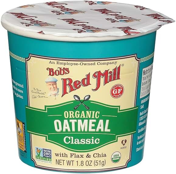 Bob's Red Mill Organic Gluten Free Oatmeal Cup, Classic with Flax/Chia, 1.8 Ounce (Pack of 1), Non-GMO, Whole Grain, Kosher - Product Image