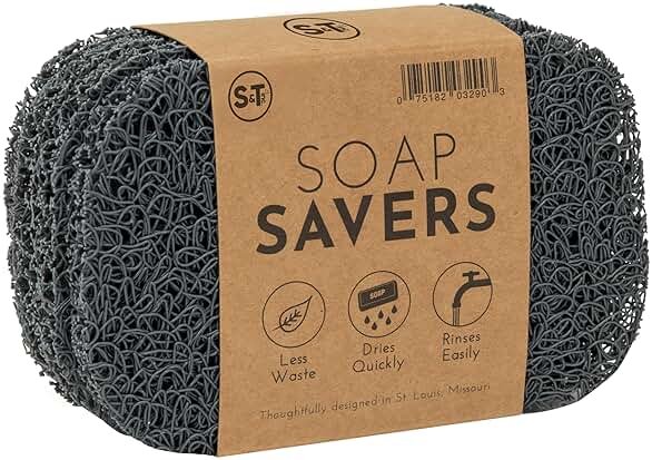 S&T INC. Bar Soap Holder for Kitchen, Bathroom, and Soap Dish, 4 Pack, Dark Grey, 2.9 inches by 4.4 inches - Product Image