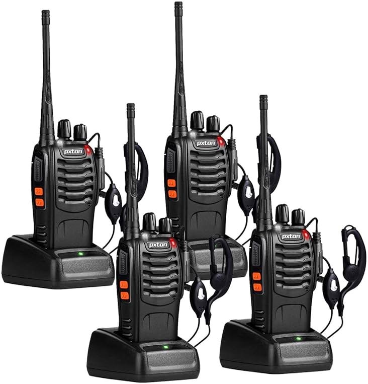 pxton Walkie Talkies Long Range for Adults with Earpieces,16 Channel Walky Talky Rechargeable Handheld Two Way Radios with Flashlight Li-ion Battery and Charger（4 Pack） - Product Image