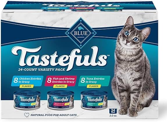 Blue Buffalo Tastefuls Flaked Adult Wet Cat Food Variety Pack (Tuna, Chicken, Fish & Shrimp), Natural Ingredients Enhanced with Vitamins, Minerals & Other Nutrients, 3-oz. Each (12 Cans) - Product Image