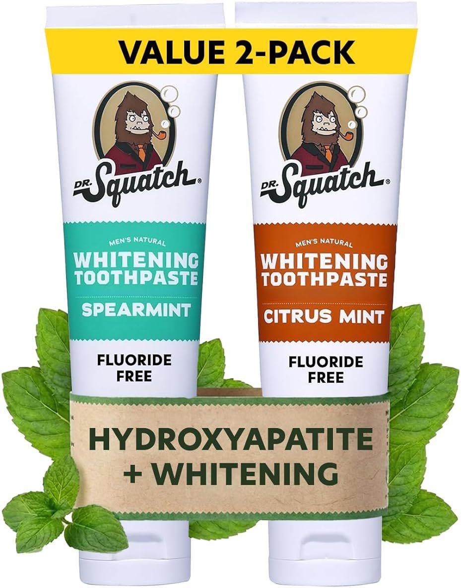 Dr. Squatch Hydroxyapatite Toothpaste Whitening - Natural, Fluoride-Free Toothpaste - Enamel Support - Day & Night Set - Citrus Mint & Spearmint, (4.7 oz, 2-Pack) - Product Image