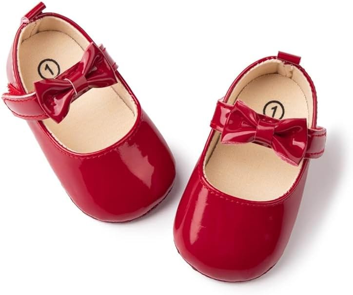 Meckior Infant Baby Girls Soft Sole Bowknot Princess Wedding Dress Mary Jane Flats Prewalker Newborn Light Baby Sneaker Shoes - Product Image