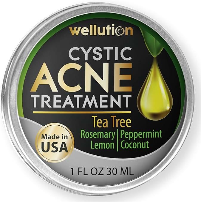 Cystic Acne Spot Treatment – Tea Tree Acne Cream – Fast-Acting Acne Spot Corrector for Face, Pimples & Blemishes – Non-Greasy, Gentle Formula – 1oz – by WELLUTION - Product Image