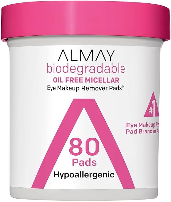 Almay Oil Free Micellar Eye Makeup Remover Pads, Gentle & Hypoallergenic, Fragrance-Free, Ophthalmologist Tested, Suitable for Sensitive Eyes, 80 count(Packaging May Vary) - Product Image
