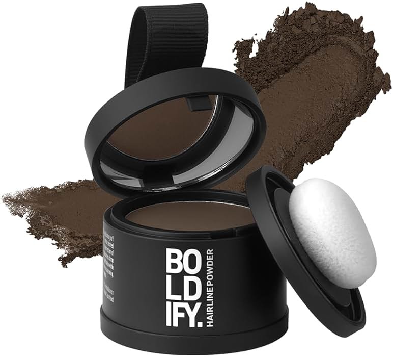 BOLDIFY Hairline Powder - Water-Resistant Root Touch Up Hair Color for Gray Coverage - 24-Hour Stain-Proof, Mess-Free Hair Powder for Thinning Hair - Medium Brown - Product Image