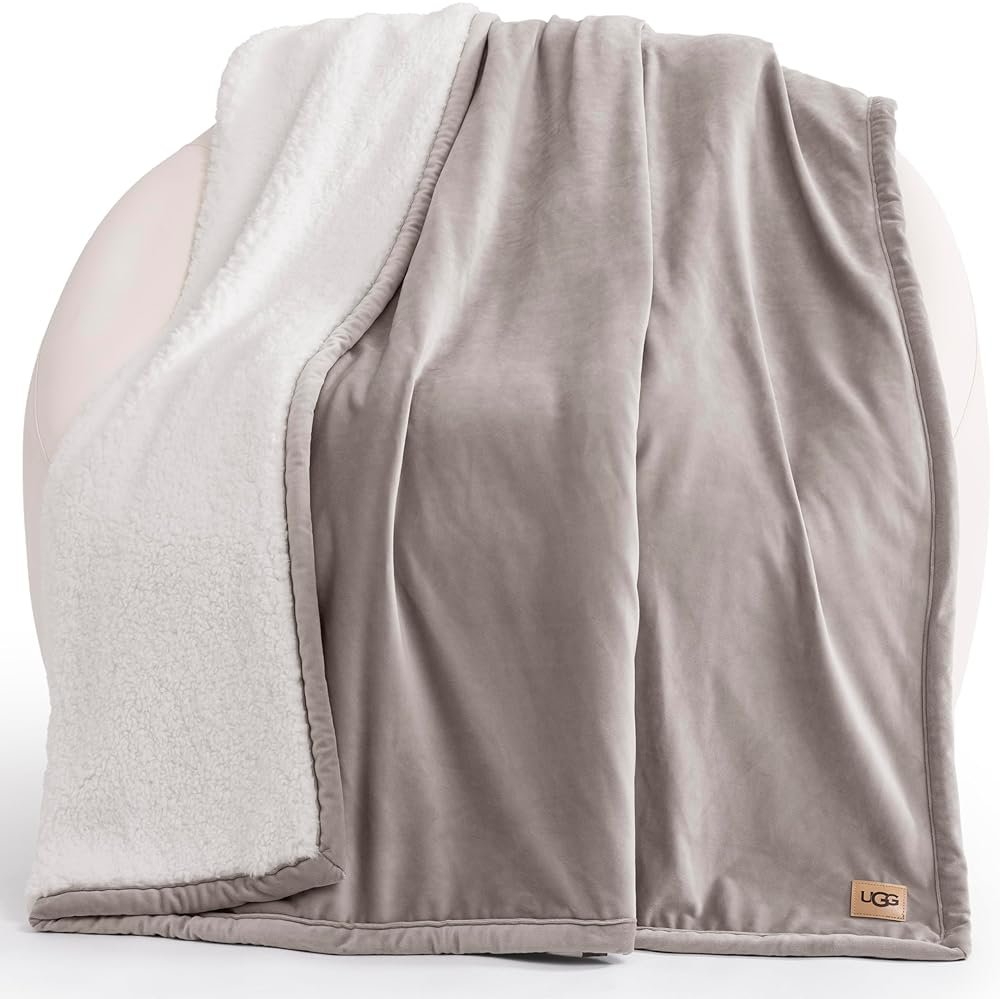 UGG Bliss Throw Blanket Plush Soft Fleece Fluffy Blankets for Bed or Couch Oversized Warm Reversible Machine Washable Medium Weight Home Decor Giftable Throw, 50-inch x 70-inch, Oyster Brown - Product Image