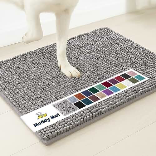 Muddy Mat® | Super Absorbent Door Mat Indoor, Microfiber Quick Dry Chenille Entryway Rug, Non-Slip Front Door Mat, Indoor Mats for Entryway, Machine Washable Pet Rug, Grey 30"x19" - Product Image