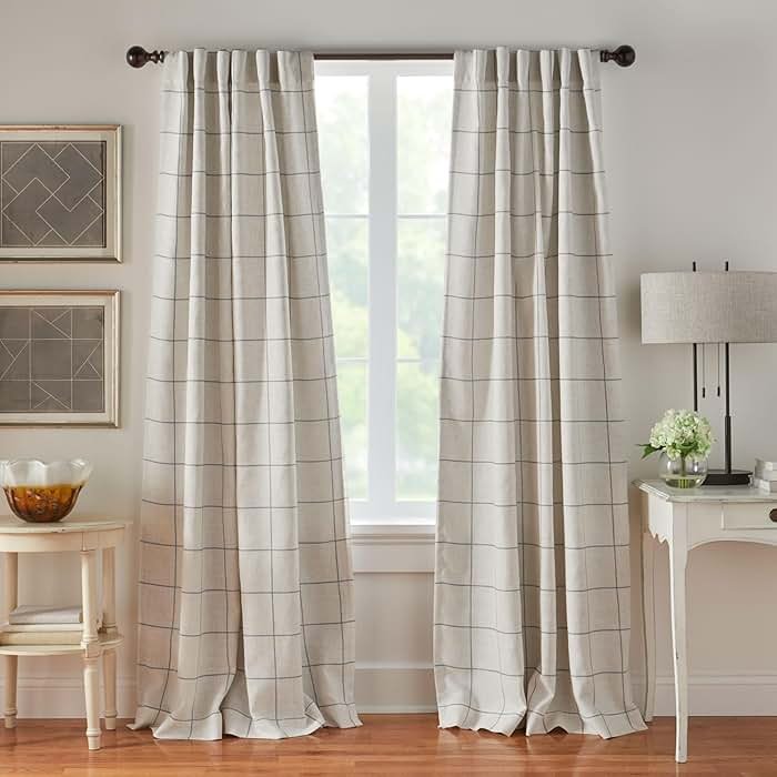 Elrene Home Fashions Brighton Windowpane Plaid Blackout Window Curtain, Living Room and Bedroom Drape with Rod Pocket Tabs, 52" x 95", Grey, 1 Panel - Product Image