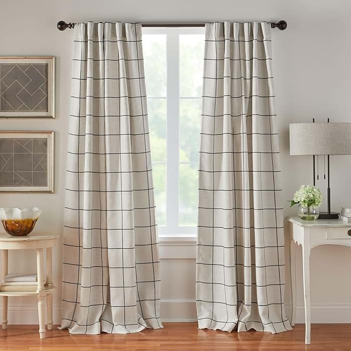 Elrene Home Fashions Brighton Windowpane Plaid Blackout Window Curtain, Living Room and Bedroom Drape with Rod Pocket Tabs, 52" x 95", 1 Panel, Black - Product Image