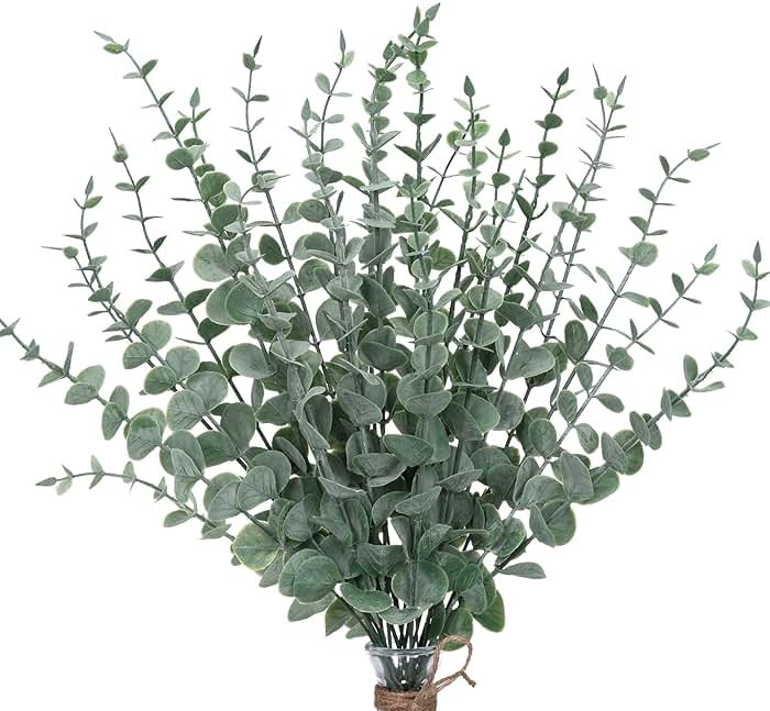 CEWOR 24pcs Eucalyptus Stems Artificial Eucalyptus Leaves Fake Greenery Branches Fake Flowers for Wedding Centerpiece Spring Easter Farmhouse Home Decoration - Product Image