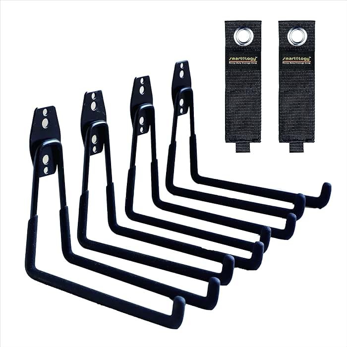Garage Hooks, 4 Pack Wall Mount Storage Hanger with 2 Extension Cord Holder Organizer, Heavy-Duty 7.5 inch Long Hooks for Ladder, Ski, Sports, Utility, Garden Tool, Hose Storage Rack Organizer - Product Image