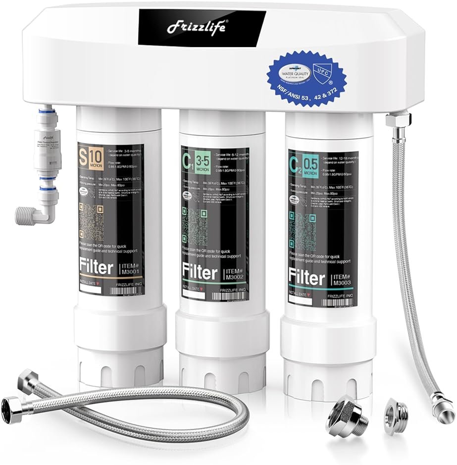 Frizzlife Under Sink Water Filter System, NSF/ANSI 53&42&372 Certified, 8 Layer 0.5 Micron Water Filtration Reduce Chloramine, PFOA/PFOS, Lead, Chlorine, Bad Taste & Odor, Under Counter, SK99-NEW - Product Image