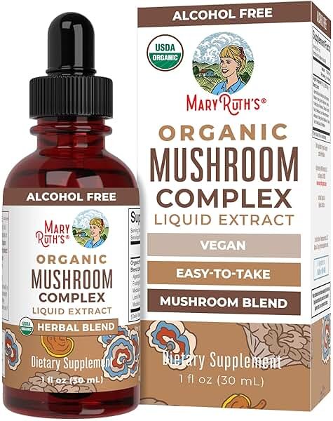 MARYRUTH'S Mushroom Complex | Lion's Mane | Turkey Tail | Reishi Mushroom | Shiitake Mushrooms | Alcohol Free | Mushroom Blend | Organic | Non-GMO | Vegan | 30 Servings - Product Image
