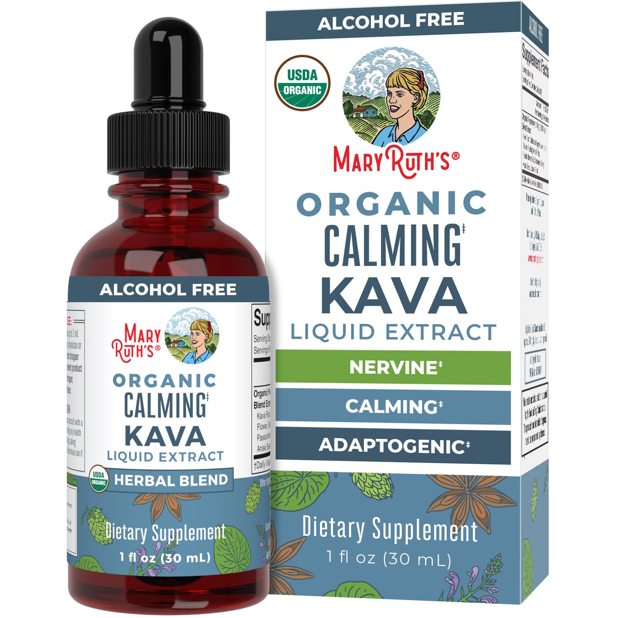 MaryRuth's Kava Root Liquid Extract for Calm & Relaxation | Nervine & Adaptogenic Herbal Blend | USDA Organic | Sugar Free | Gluten Free | Vegan | Non-GMO | Ages 14+ | 1 oz | 30 Day Supply - Product Image