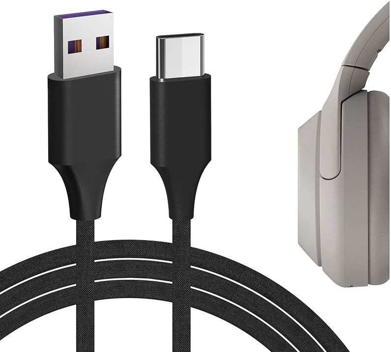 GEEKRIA USB Headphones Cloth Braided Fast Charger Cable Compatible with Sony WH-1000XM6/1000XM5/1000XM4, WH-XB920N/XB910N, CH710N, USB to USB-C Replacement Charging Cord (4ft/120cm) - Product Image