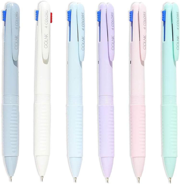 COLNK Multicolor Ballpoint Pen 0.5, 4-in-1 Colored Pens Fine Point,Ballpoint Gift Pens for Planner Journaling,Assorted Ink, 6-Count - Product Image