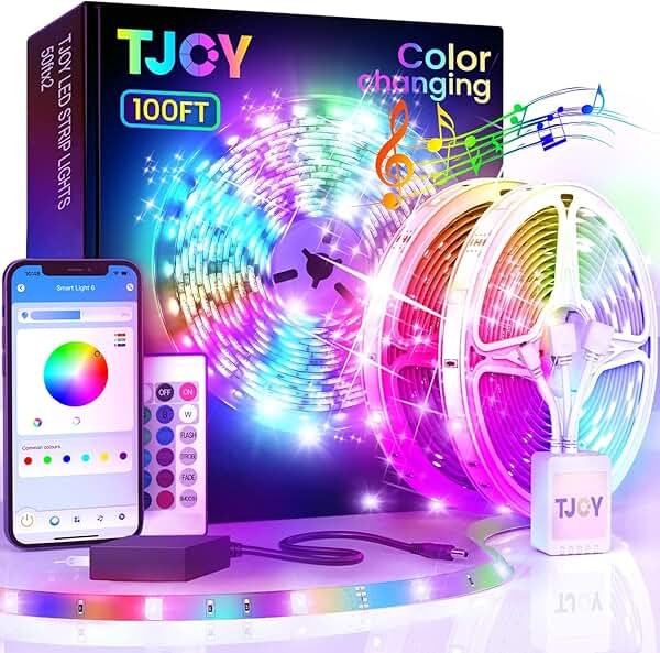TJOY LED Lights for Bedroom 100ft, RGB Color Changing Led Strip Lighting with Remote and Smart APP Control, Music Sync Rope Lights via Bluetooth for Kitchen, TV, Room Decor - Product Image