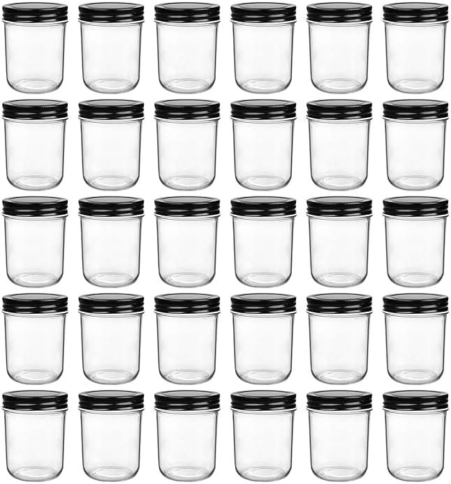 QAPPDA 6oz Glass Jars With Lids,Small Mason Jars Wide Mouth,Mini Canning Jars With Black Lids,Kitchen Storage Jars For Honey,Jam,Jelly,Baby Foods,Wedding Favor,Shower Favors,Spice Jars Set of 30 - Product Image