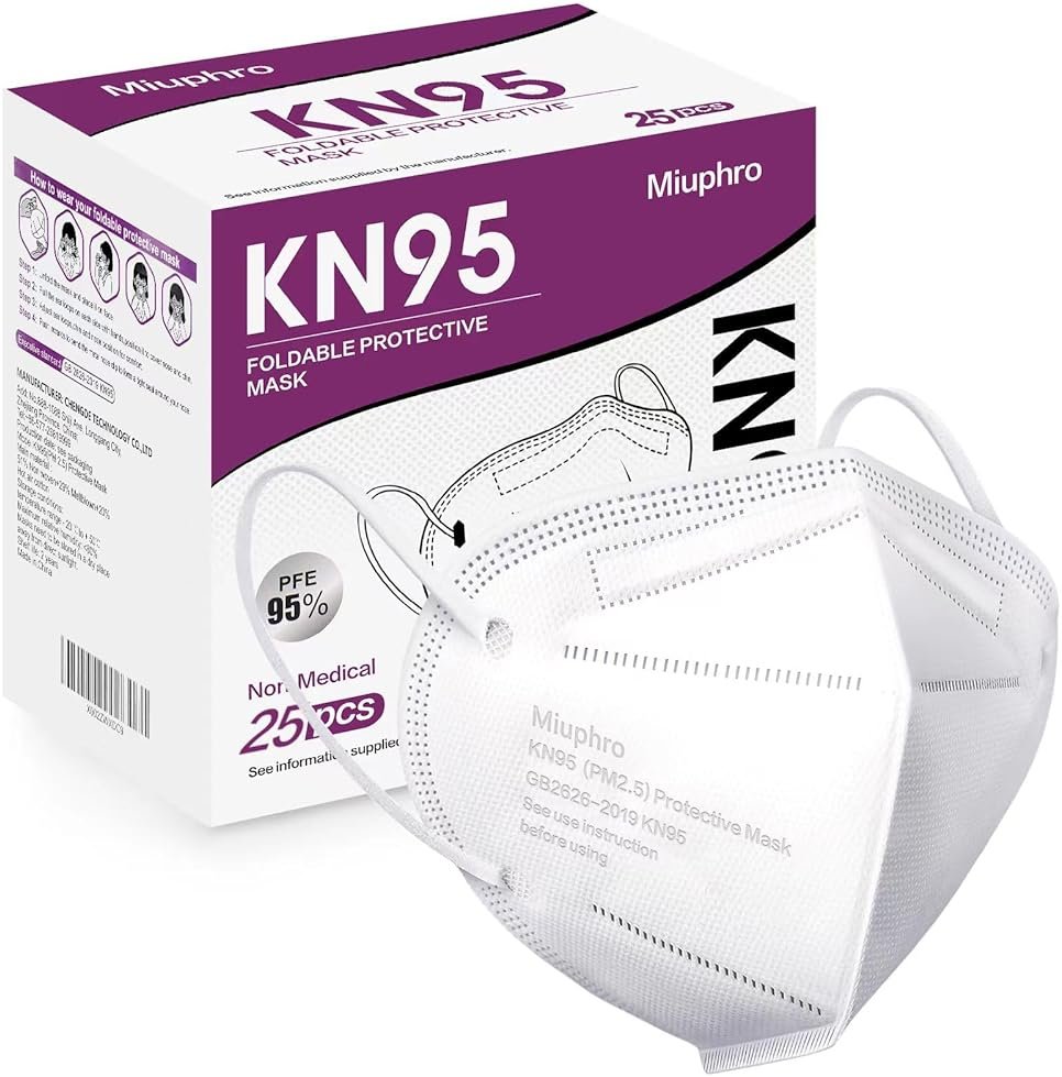 Miuphro KN95 Disposable Face Mask 25 Pack 5-Ply Breathable Safety Masks Against PM2.5, Disposable Respirator Protection Mask for Men and Women White - Product Image