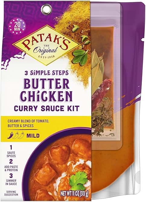 Patak’s Butter Chicken 3-Step Sauce Kit - Mild & Creamy curry sauce Base w/Pre-Measured Spice Paste & Whole Spices - Home Cooking Butter Chicken Sauce Meal Kit for Chicken & More - 11 oz (Pack of 6) - Product Image
