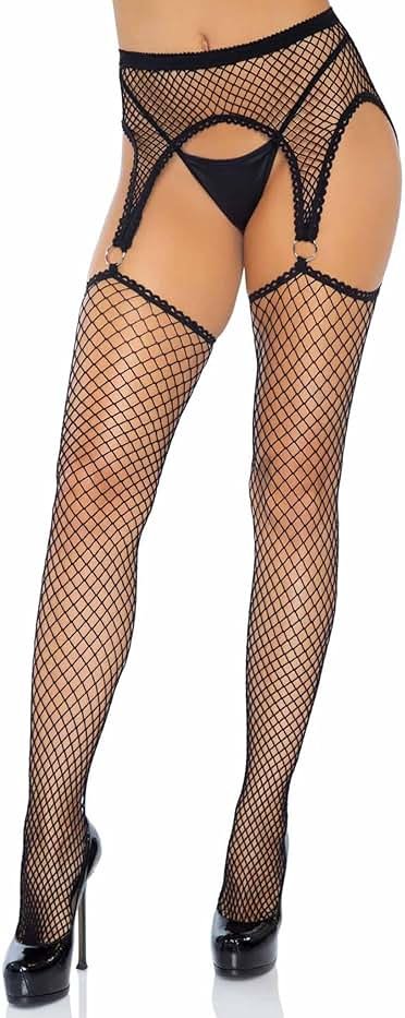 Leg Avenue Women's Fishnet Stockings With Attached Garter Belt - Product Image