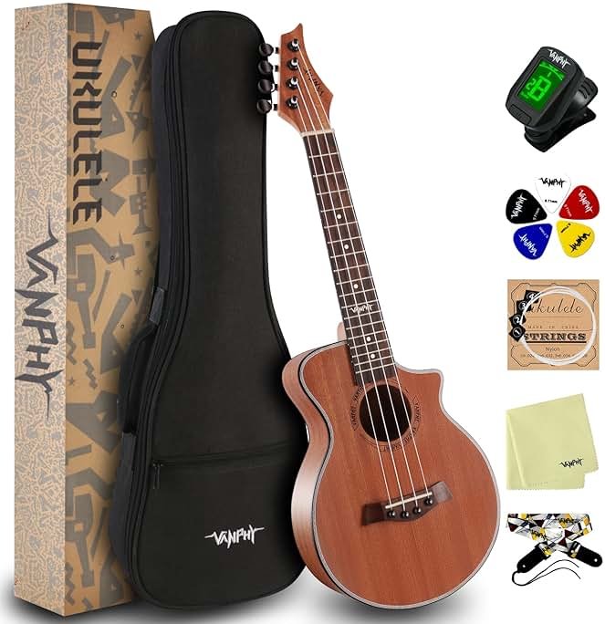 VANPHY Ukulele Concert Ukelele Professional 23 Inch Uku Sapele Ukulele for Kids Adult Beginner Hawaiian Uke Comes with Starter Ukele Kit Include Gig Bag Tuner Strap Ukelel String Picks Clean Cloth - Product Image