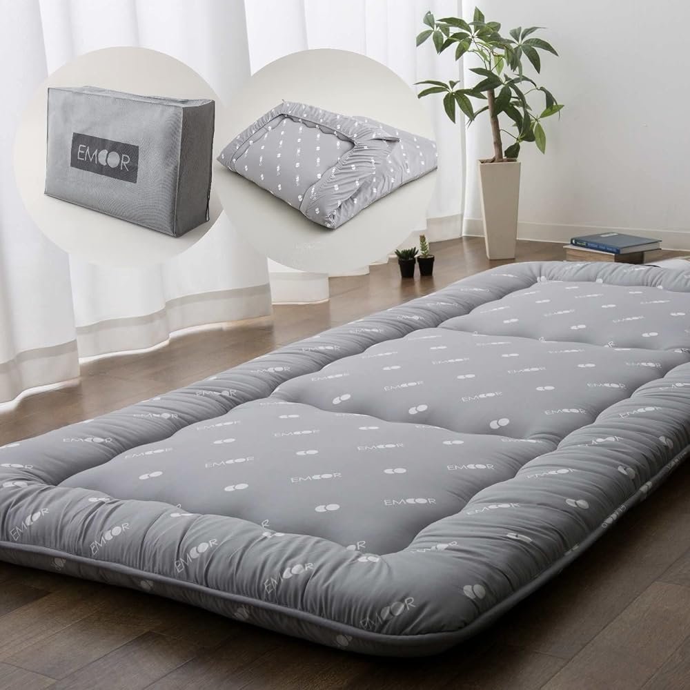 EMOOR Japanese Floor Futon Set (Mattress, Cover & Storage Case) -Kyoto- Full Size (55x80in) Gray, Sleeping Mat Tatami Bed Pad - Product Image