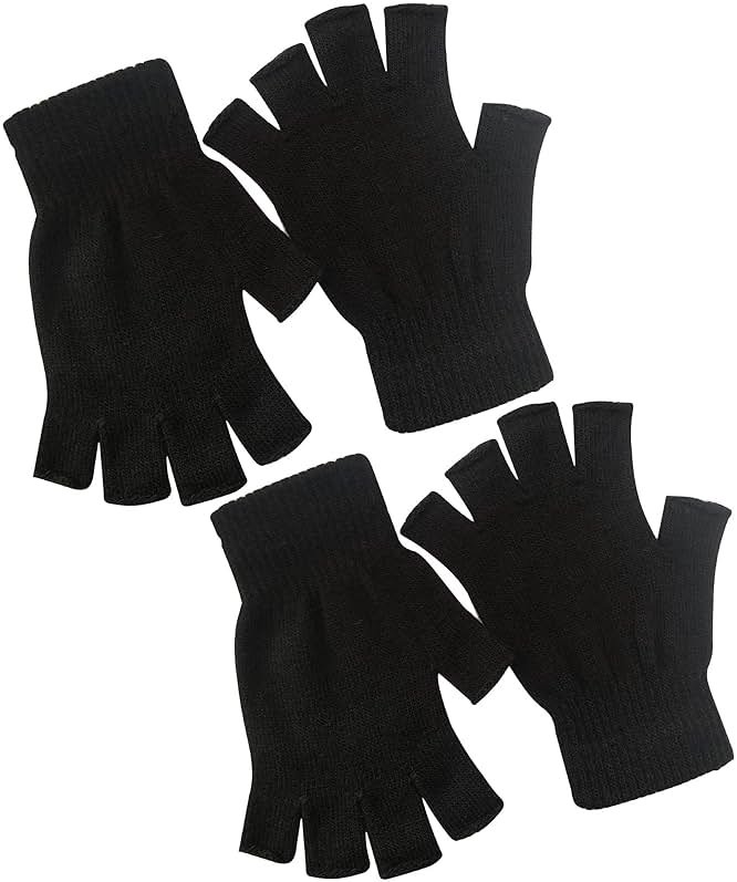 monochef Fingerless Gloves Half Finger Winter Warm Knit Thermal Working Running Biking Driving Typing Men Women Black - Product Image