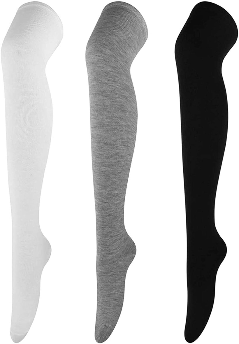 DRESHOW 3 Pairs Thigh High Socks Striped Over Knee Thin Tights Long Stocking Knee High Leg Warmer - Product Image