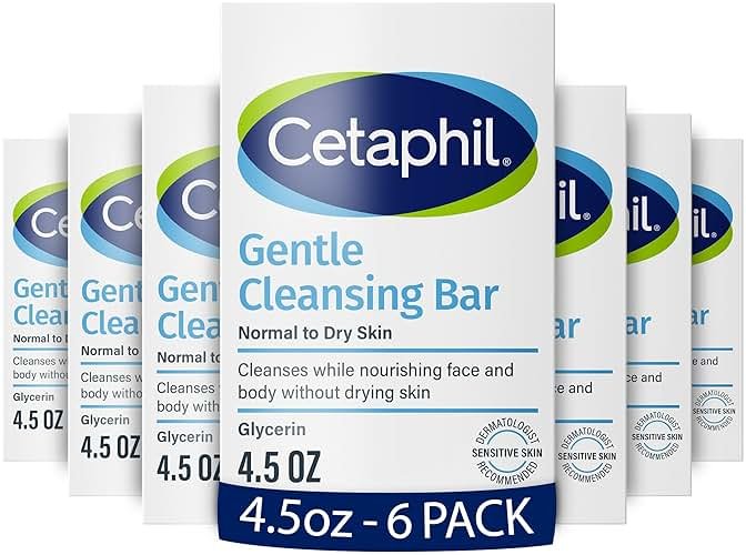 Cetaphil Gentle Cleansing Face and Body Bar, 4.5 oz Bar (Pack of 6), Nourishing Cleanser Bar For Dry, Sensitive Skin, Non-Comedogenic, (Packaging May Vary) - Product Image