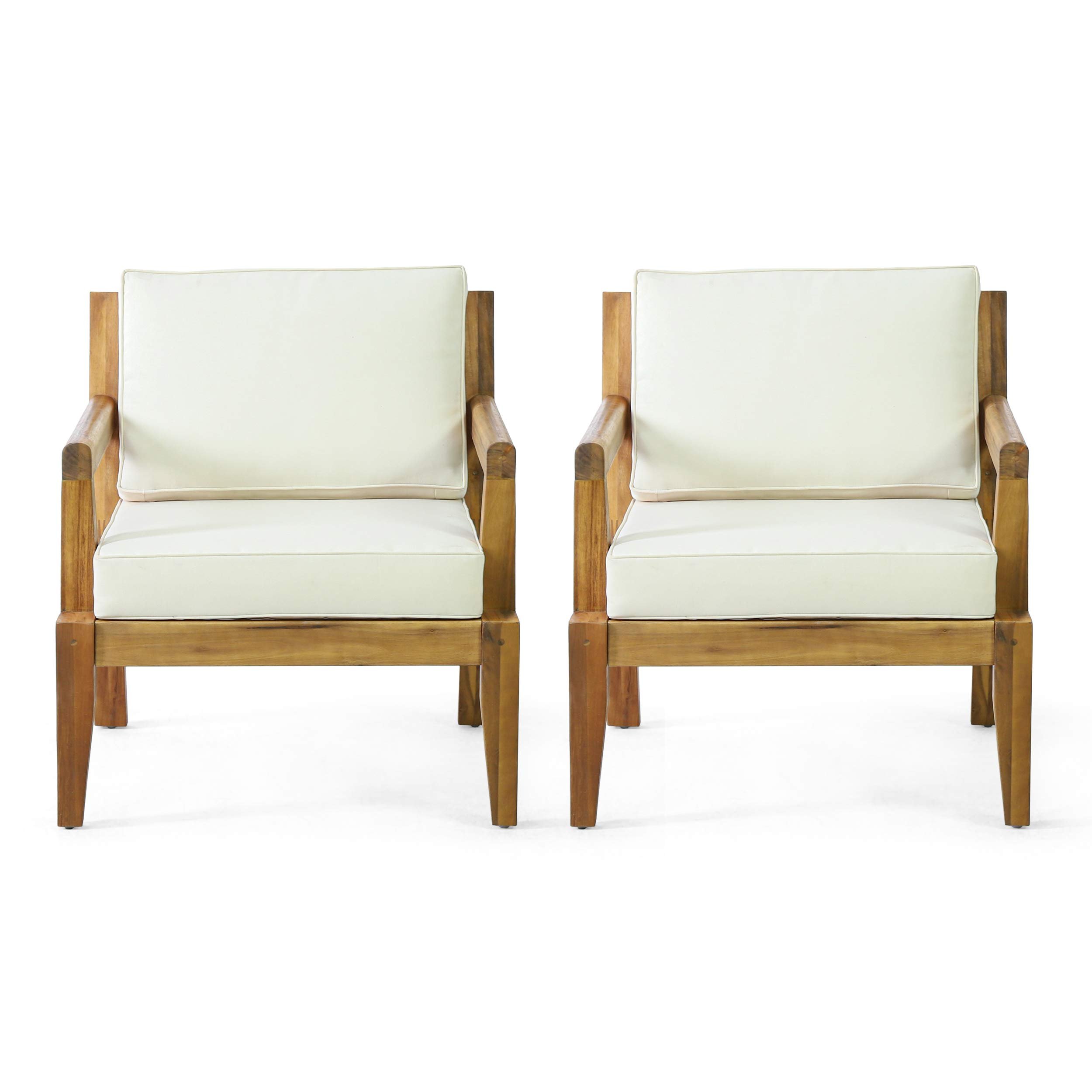 Christopher Knight Home Rossville Outdoor Club Chairs, Teak Finish + Beige - Product Image