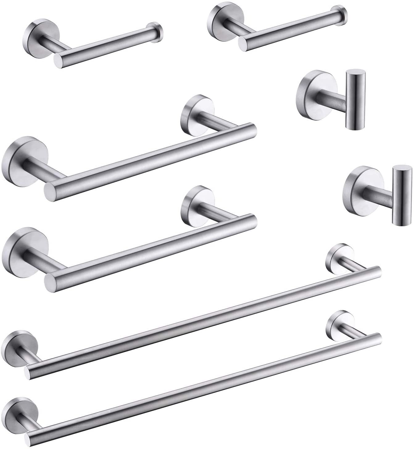GIMILI 2 Pack 4 Piece Bathroom Hardware Set Brushed Nickel,Stainless Steel Bathroom Accessories Set, Towel bar Kit Wall Mounted, Toilet Paper Holder, Towel Bars, Robe Hook,Towel Rails and Rings - Product Image