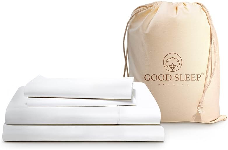 Good Sleep Bedding 100% Egyptian Cotton Sheets Queen Size, 4 Piece Silky Sateen Weave Queen Bed Sheets, Ultra-Soft & Durable Hotel Luxury, 16 Inch Deep Pocket Queen Sheets - White - Product Image